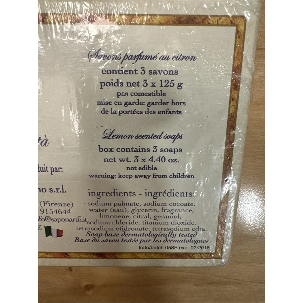 New Saponificio Artigianale Fiorentino 3 Florentine‎ Lemon Scented Soaps Italy